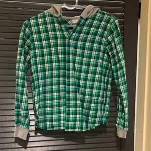 Hanna Andersson Green and White Plaid Hooded Shirt
